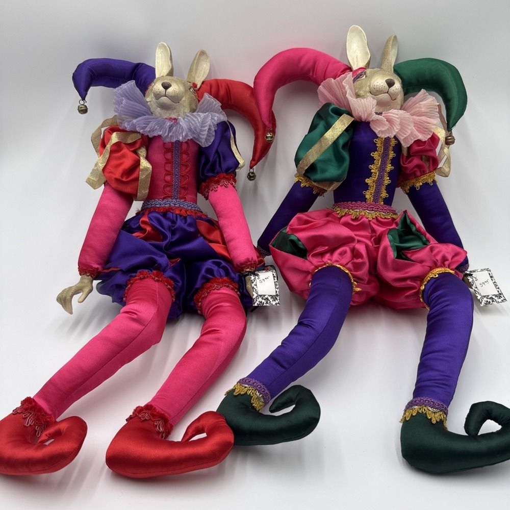 VTG Katherines Collection Wayne Kleski Bunny Rabbit Jester Doll Large 26" Pair